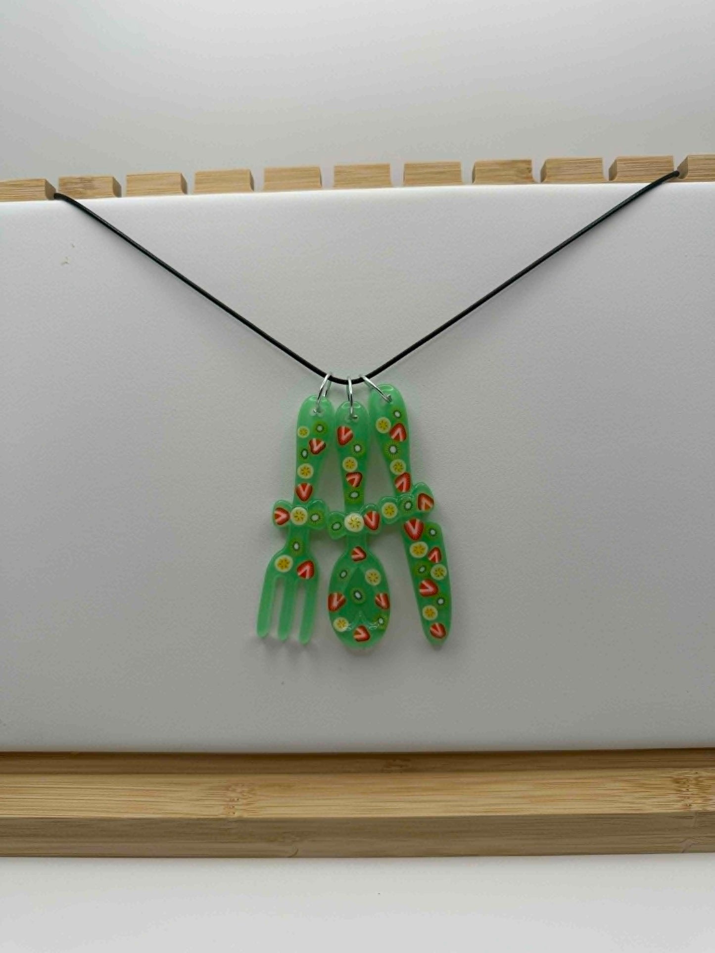 Sweet Treat Trio Necklace – Kiwi Pop (Handmade Resin Fruit Charm Necklace)