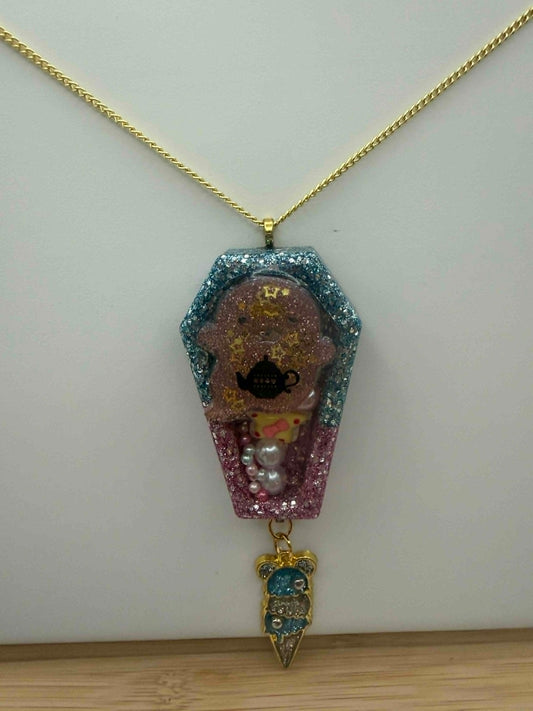 Haunted Tea Party Coffin Resin Necklace