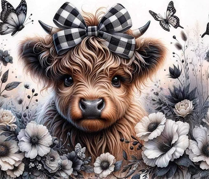 Highland Cow In A Field of Flowers 20oz Stainless Steel Dual Opening Water Bottle