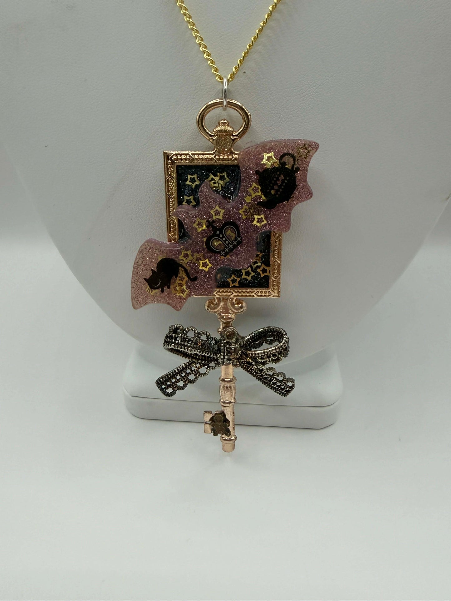 Enchanted Tea Party Bat Resin Necklace
