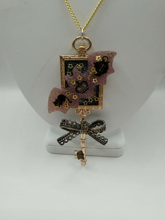 Enchanted Tea Party Bat Resin Necklace