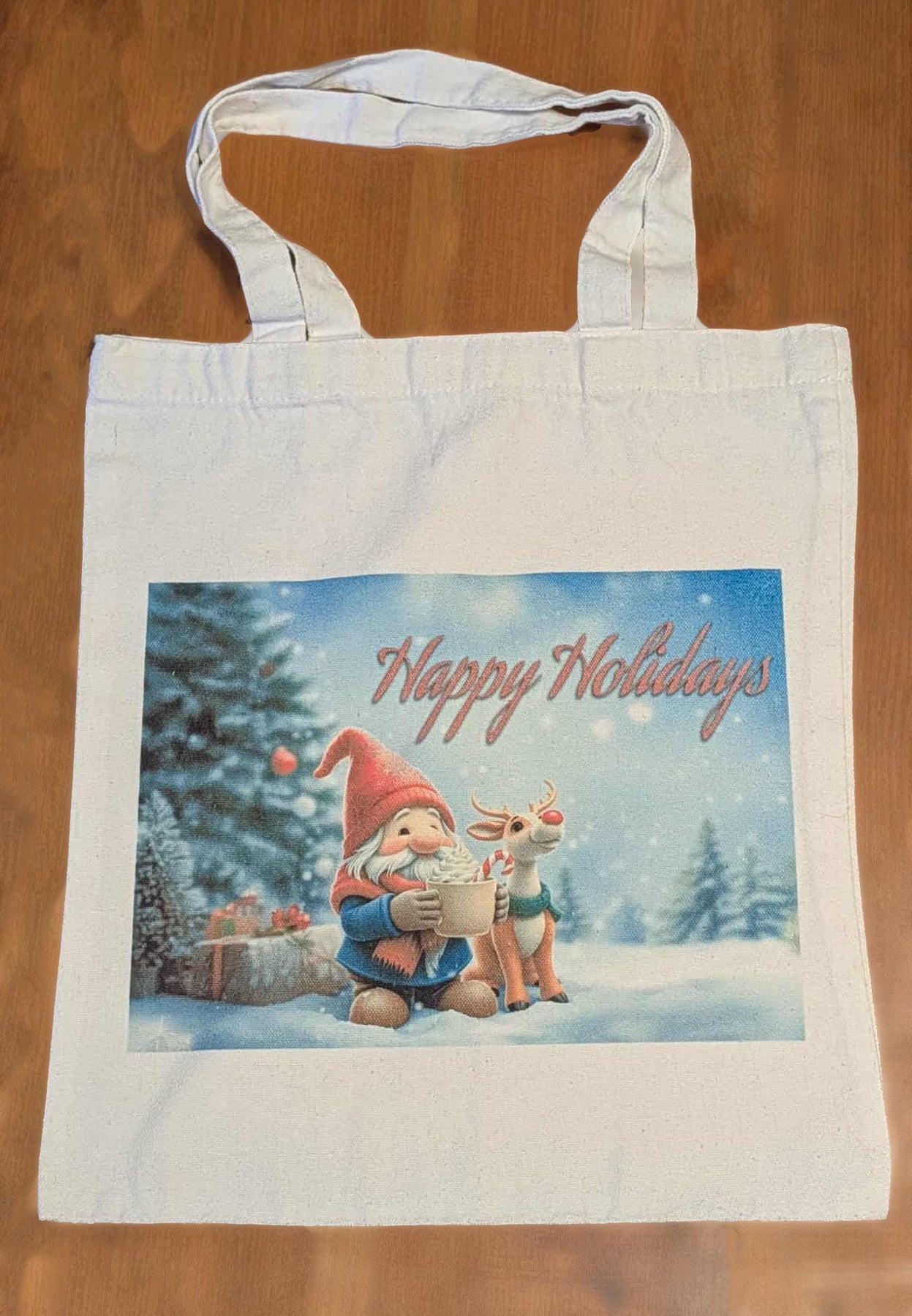Happy Holidays Gnome & Reindeer Tote Bag