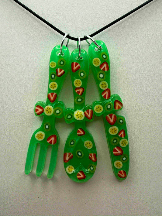 Sweet Treat Trio Necklace – Kiwi Pop (Handmade Resin Fruit Charm Necklace)